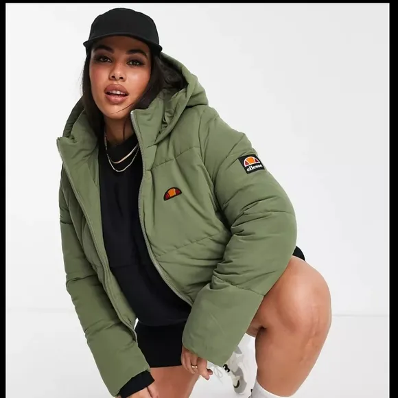 💚 Ellesse Army Green &amp; Orange Bomber Puffer Jacket Coat Shoes 16 1X 2X Adidas