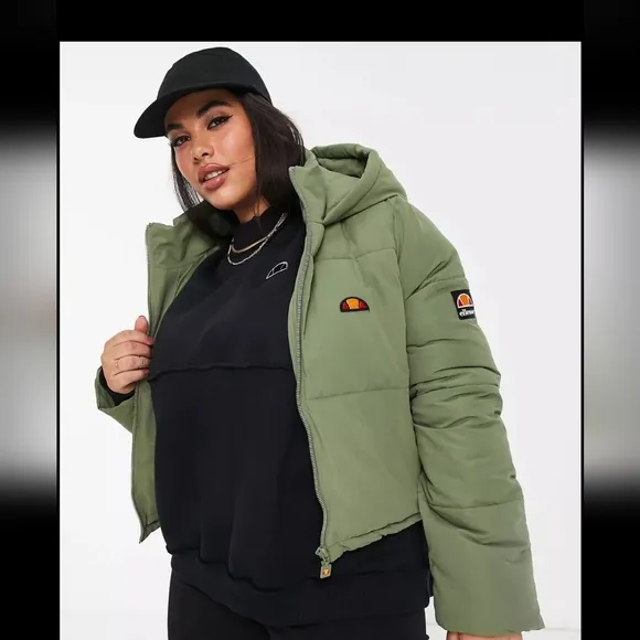 💚 Ellesse Army Green &amp; Orange Bomber Puffer Jacket Coat Shoes 16 1X 2X Adidas