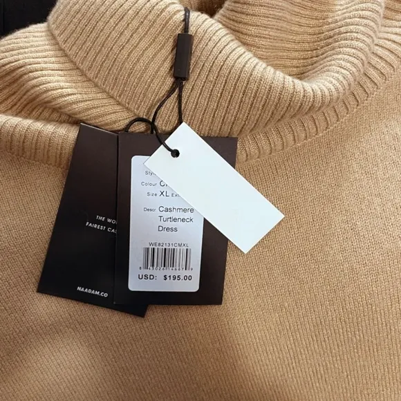 ⚡️ SALE New Naadam Signature 100% Cashmere Turtleneck Dress Camel XL