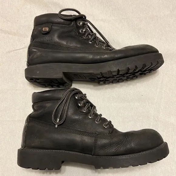 ⭐️ Skechers cool authentic black waterproof leather gorpcore boots men size 9.5
