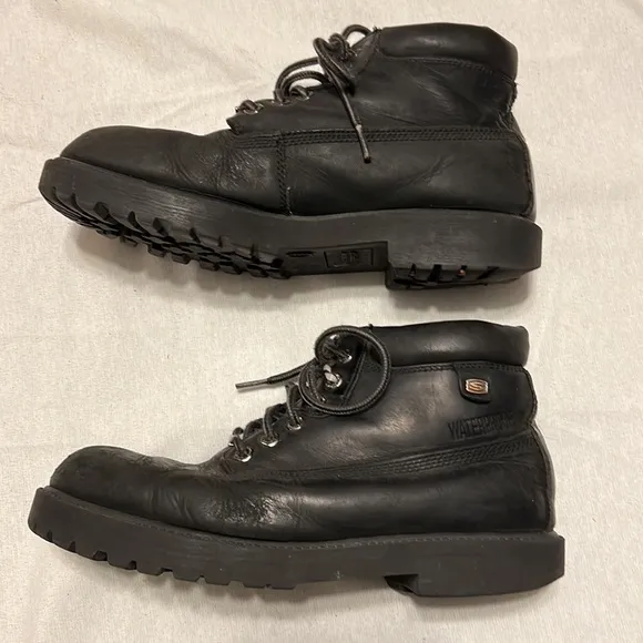 ⭐️ Skechers cool authentic black waterproof leather gorpcore boots men size 9.5