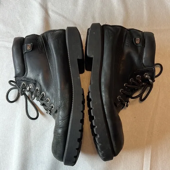 ⭐️ Skechers cool authentic black waterproof leather gorpcore boots men size 9.5
