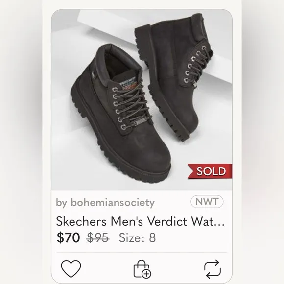 ⭐️ Skechers cool authentic black waterproof leather gorpcore boots men size 9.5