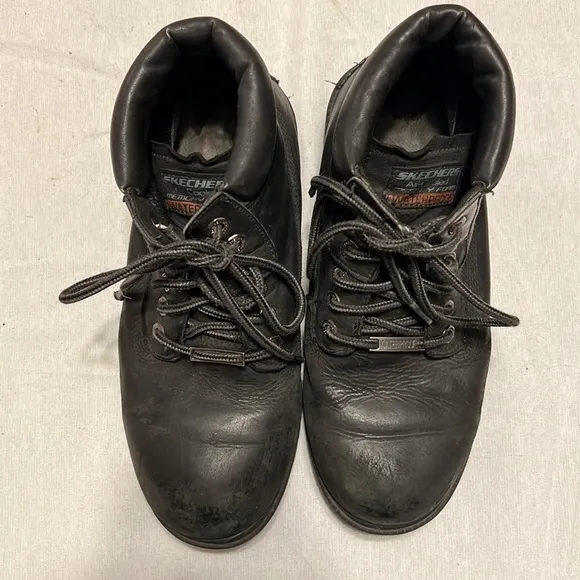 ⭐️ Skechers cool authentic black waterproof leather gorpcore boots men size 9.5
