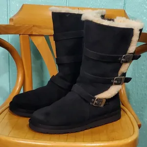 ❤ UGG Australia Black leather suede maddi Buckle 1001520 Size 6