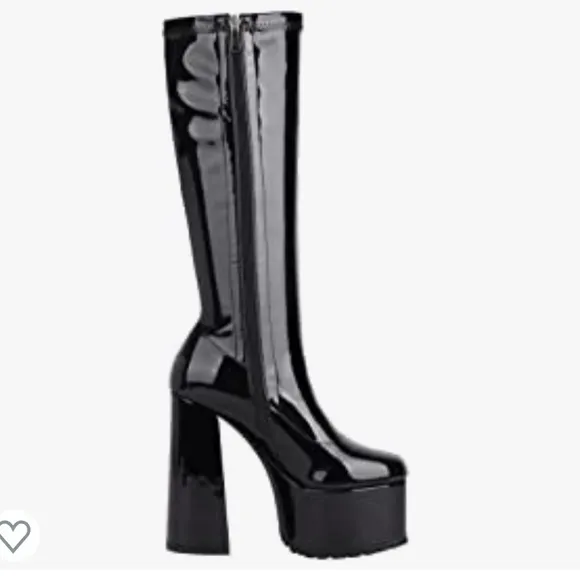- vivianly Platform Knee High Boots Round Toe Block High Heel Boots Side Z…