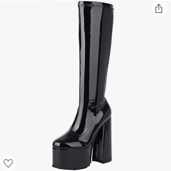 - vivianly Platform Knee High Boots Round Toe Block High Heel Boots Side Z…