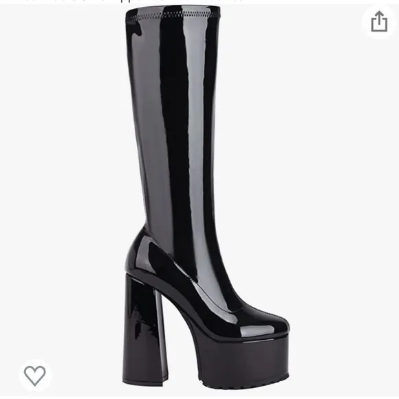 - vivianly Platform Knee High Boots Round Toe Block High Heel Boots Side Z…