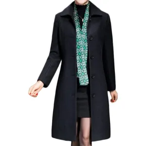 💫 Women Black Long Trench Coat Wool Winter Thick Front Button Walker Coats