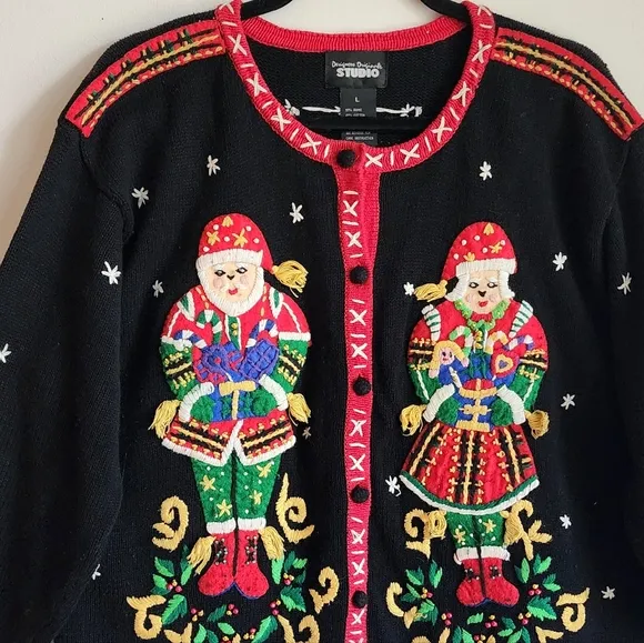 100% Cotton Christmas Holiday Luxury Red Black Sweater Size Large