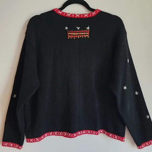 100% Cotton Christmas Holiday Luxury Red Black Sweater Size Large