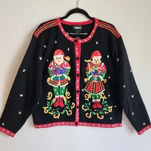 100% Cotton Christmas Holiday Luxury Red Black Sweater Size Large