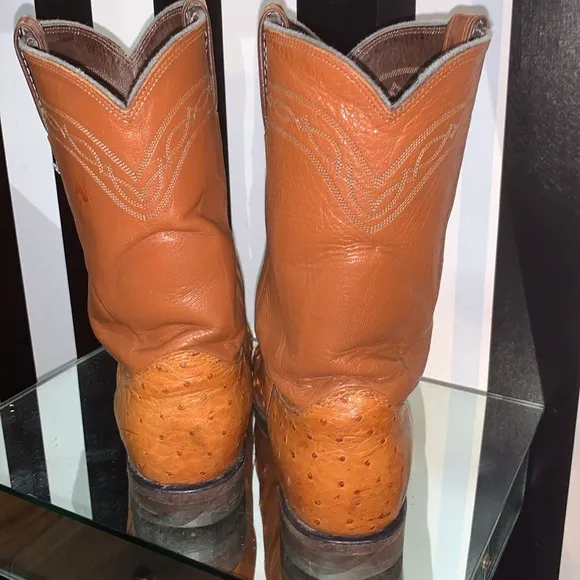 1986 Vintage Full Quill Ostrich Leather Justin Cowboy Boots Men 7.5/9.5 Women's