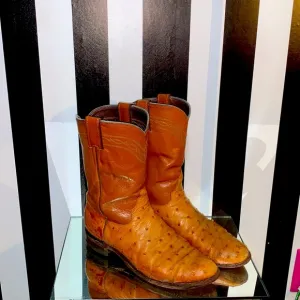 1986 Vintage Full Quill Ostrich Leather Justin Cowboy Boots Men 7.5/9.5 Women's