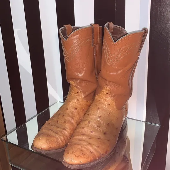 1986 Vintage Full Quill Ostrich Leather Justin Cowboy Boots Men 7.5/9.5 Women's