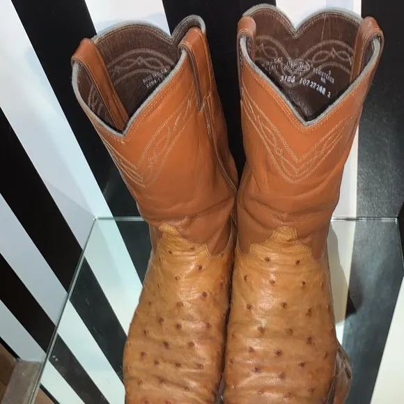 1986 Vintage Full Quill Ostrich Leather Justin Cowboy Boots Men 7.5/9.5 Women's