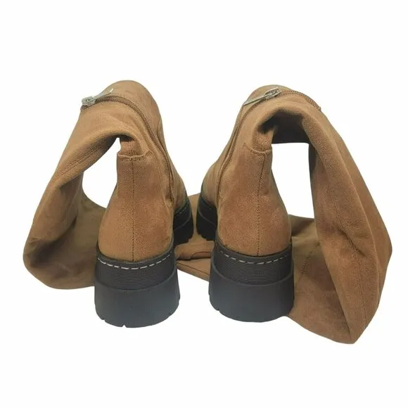 🤩$265 New 6 Women's Boots Marc Fisher LTD PHILLY Over the Knee chunky Boots Tan