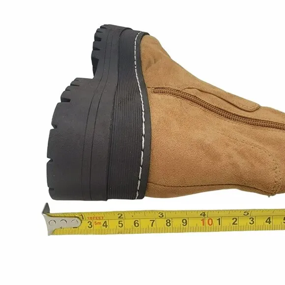 🤩$265 New 6 Women's Boots Marc Fisher LTD PHILLY Over the Knee chunky Boots Tan