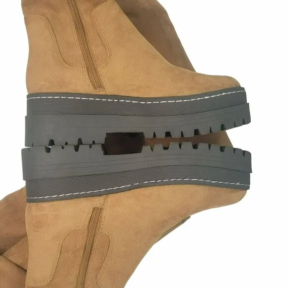 🤩$265 New 6 Women's Boots Marc Fisher LTD PHILLY Over the Knee chunky Boots Tan