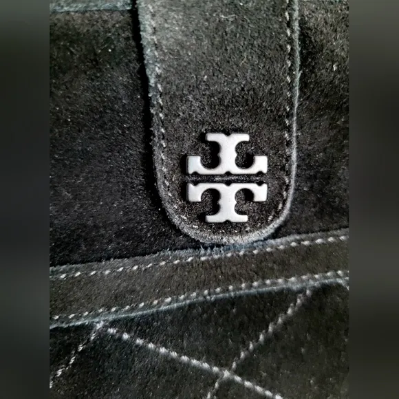 $325 Tory Burch Alana Genuine Suede Shearling Boots Split Pull On Black US6