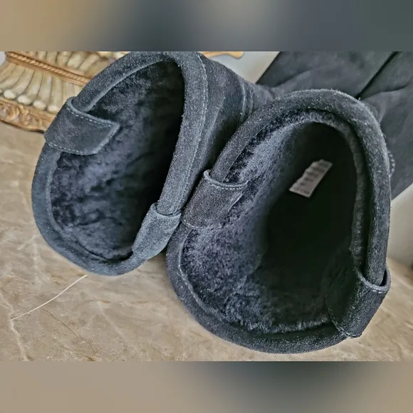 $325 Tory Burch Alana Genuine Suede Shearling Boots Split Pull On Black US6