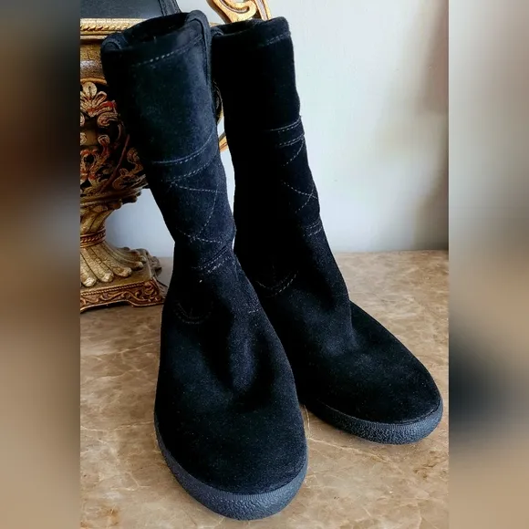 $325 Tory Burch Alana Genuine Suede Shearling Boots Split Pull On Black US6
