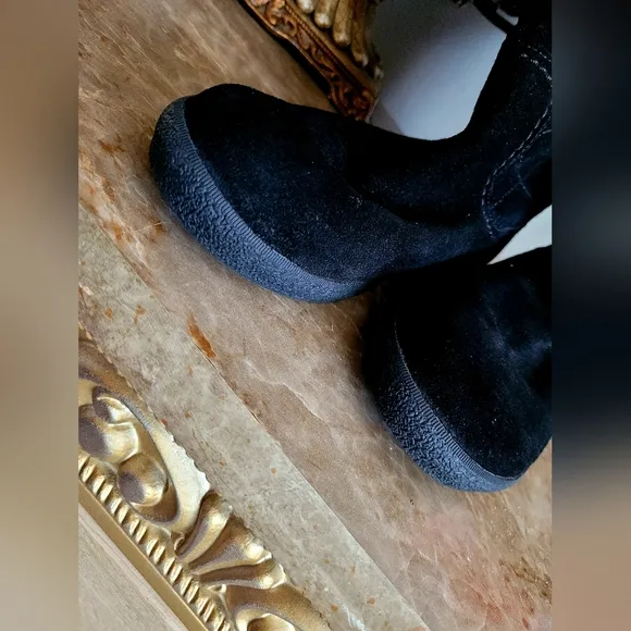 $325 Tory Burch Alana Genuine Suede Shearling Boots Split Pull On Black US6