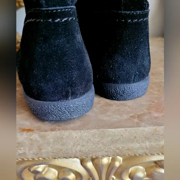 $325 Tory Burch Alana Genuine Suede Shearling Boots Split Pull On Black US6