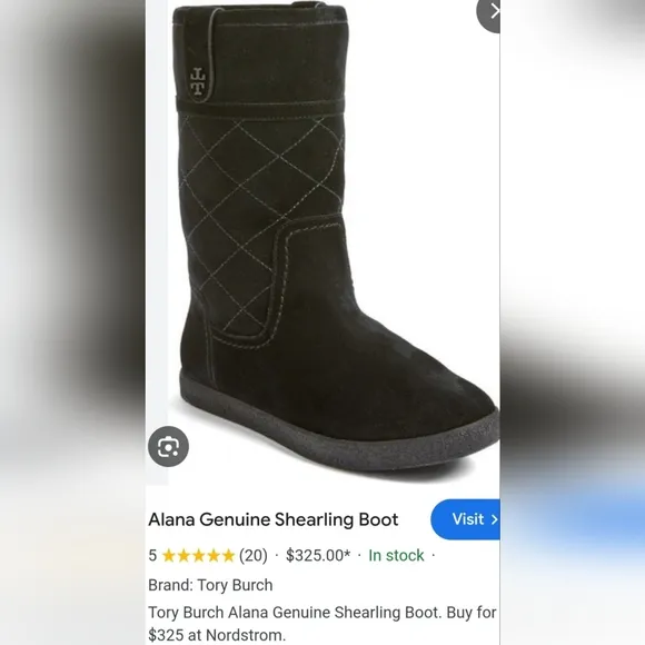 $325 Tory Burch Alana Genuine Suede Shearling Boots Split Pull On Black US6