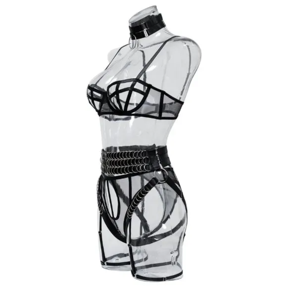 5-Pcs Pierced Multi-Strap Wear Panty Backless Women's Kink Set Lingerie