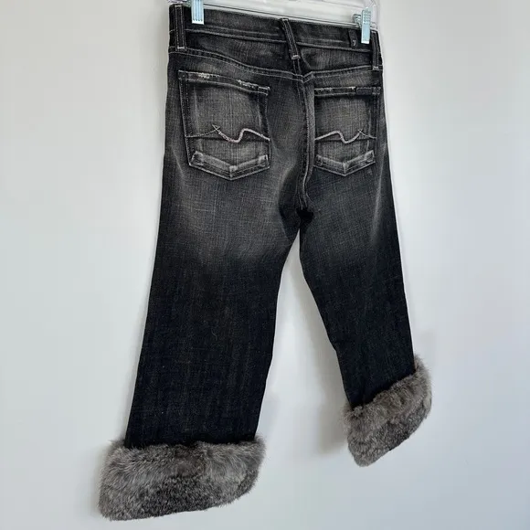 7 For All Mankind Fur Cuffs Denim Boot Cut Capri Jeans Womens Size 26 NWT