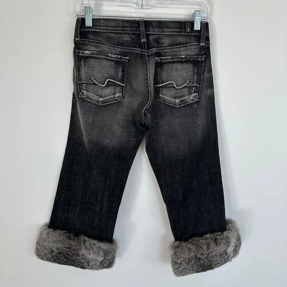 7 For All Mankind Fur Cuffs Denim Boot Cut Capri Jeans Womens Size 26 NWT