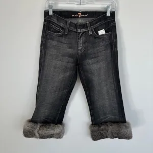 7 For All Mankind Fur Cuffs Denim Boot Cut Capri Jeans Womens Size 26 NWT