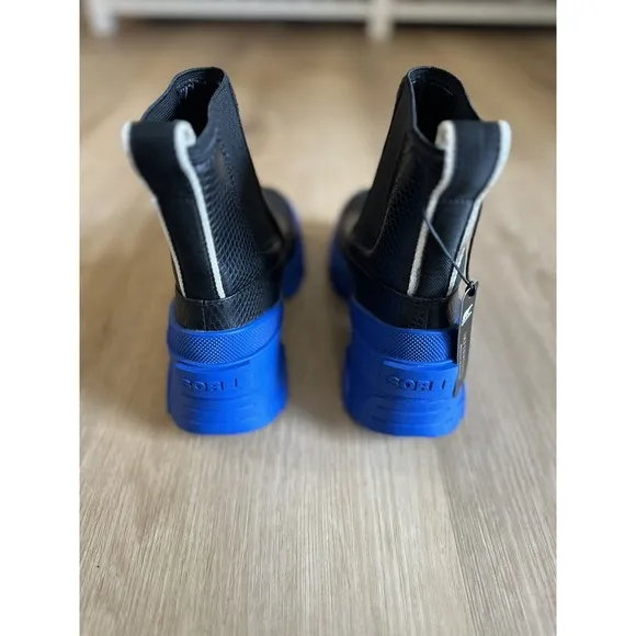 7🔖 SOREL Black Cobalt Blue Waterproof Brex Heeled Chelsea Leather Booties