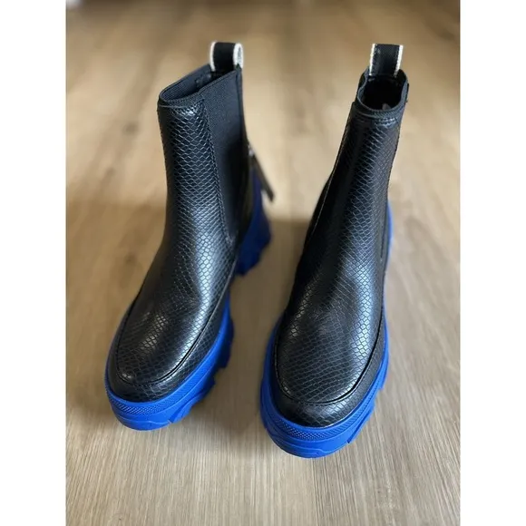 7🔖 SOREL Black Cobalt Blue Waterproof Brex Heeled Chelsea Leather Booties