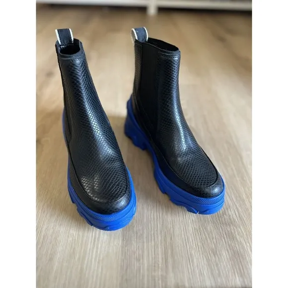 7🔖 SOREL Black Cobalt Blue Waterproof Brex Heeled Chelsea Leather Booties
