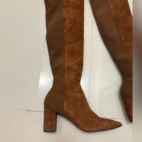 $795 Stuart Weitzman Carly 5050 Suede Stretch Over The Knee Boots in Coffee sz 7