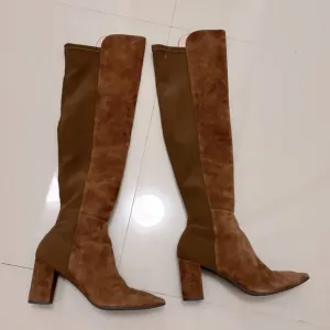 $795 Stuart Weitzman Carly 5050 Suede Stretch Over The Knee Boots in Coffee sz 7