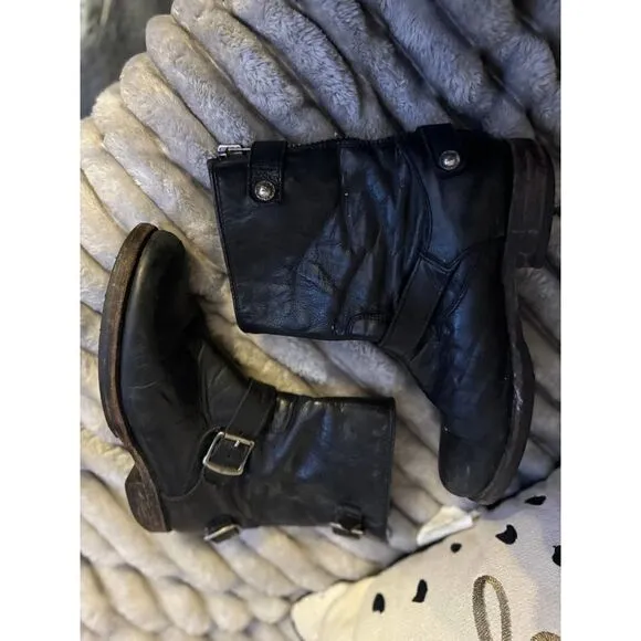 8 frye veronica black leather moto biker boot-bootie