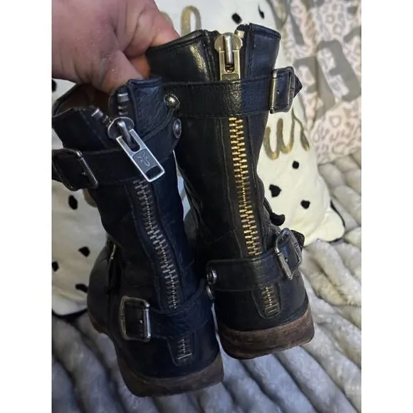 8 frye veronica black leather moto biker boot-bootie