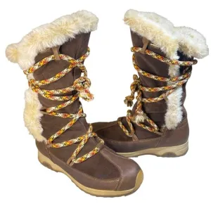 90's Tecnica Brown Suede Leather Lace Up Fur Waterproof Snow Boots W 8.5/9 Vtg