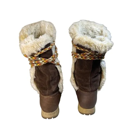 90's Tecnica Brown Suede Leather Lace Up Fur Waterproof Snow Boots W 8.5/9 Vtg