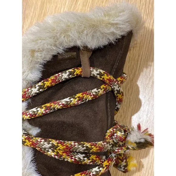 90's Tecnica Brown Suede Leather Lace Up Fur Waterproof Snow Boots W 8.5/9 Vtg