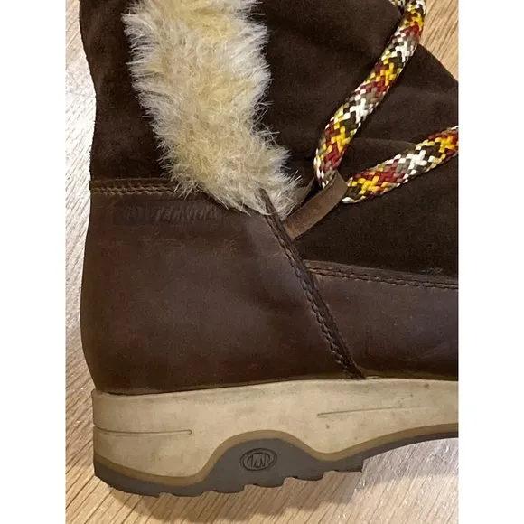 90's Tecnica Brown Suede Leather Lace Up Fur Waterproof Snow Boots W 8.5/9 Vtg