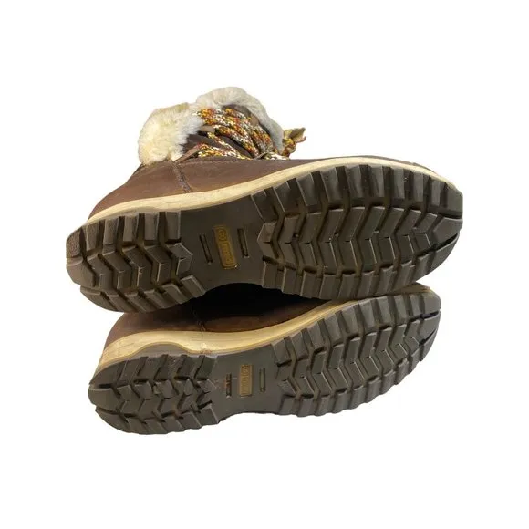 90's Tecnica Brown Suede Leather Lace Up Fur Waterproof Snow Boots W 8.5/9 Vtg