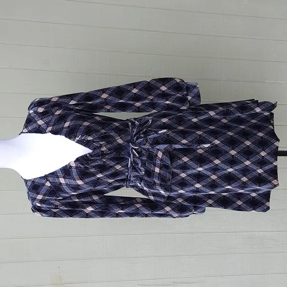 90s Vintage Betsey Johnson Blue Cream Argyle Wrap Dress Sz M