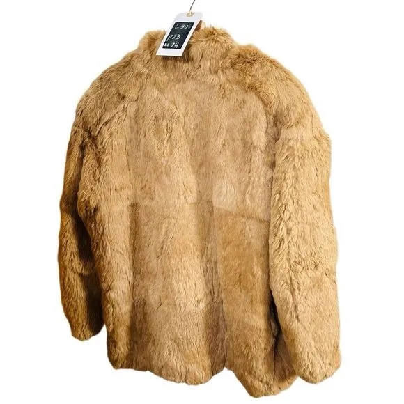 $957 Vintage 80s Mademoiselle Rabbit Fur Coat Tan Brown Neutral Winter Luxury
