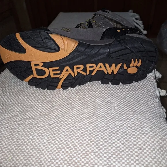 A pair of BearPaw grey hiking boots in a men's size 13. They're new without box.
