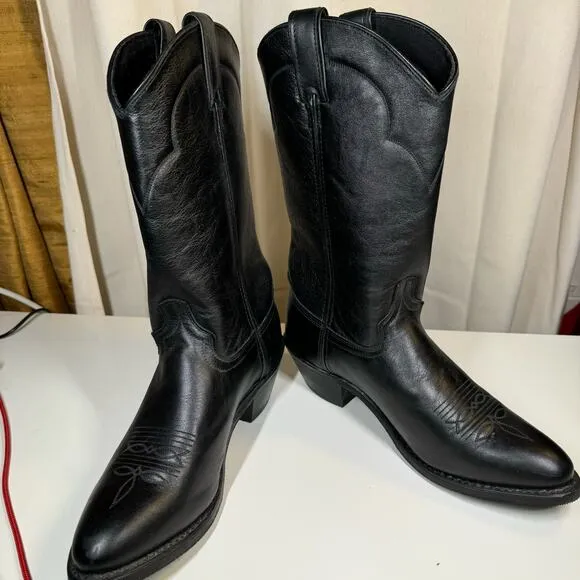 Abilene Polished Cowhide Leather Black Boots 6401 Men Sz 8.5D USA Western Cowboy