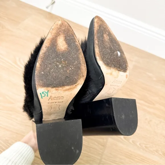 Acne Studios Y2K vintage black leather fur trim heel boots size 39